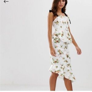ASOS pleated bodice floral midi pencil dress